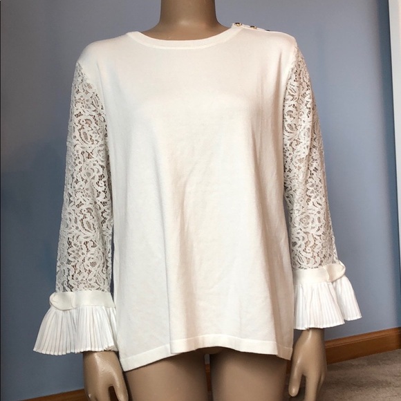 Karl Lagerfeld Sweaters - Karl Lagerfeld Lace Bell Sleeved White Sweater